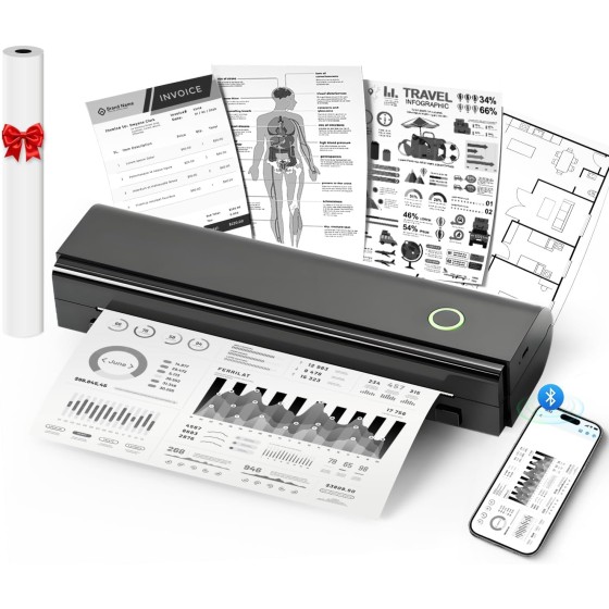 yokkew Portable Printers Wireless for Travel, N80 Wireless Thermal Printer Bluetooth Inkless Printer Support 8.5" X 11" US Letter & A4 Size, Compatible with iOS, Android, Laptop for Office, Home, Car, Black