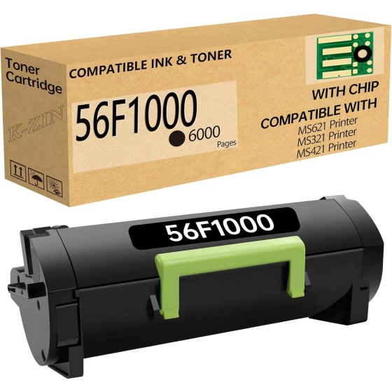 yokkew 56F1000 MS321 Black Toner Cartridge(with Chip)Compatible with Lexmark 56F1000 56F1H00 MS621 Toner for MS321dn MS421dn MS421dw MS521dn MS521dw MS621dn MS621dw Printer 56f1000-ips(6000 Page,Black)